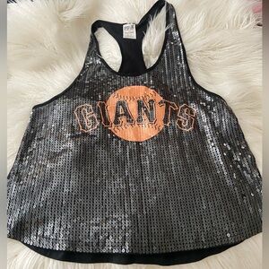 PINK Victoria's Secret Black Sequin Giants Tank Top with Orange Logo